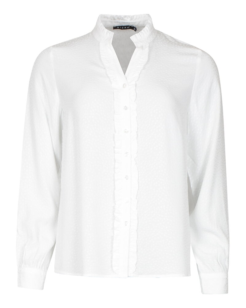 Blus v-ringning med volang offwhite