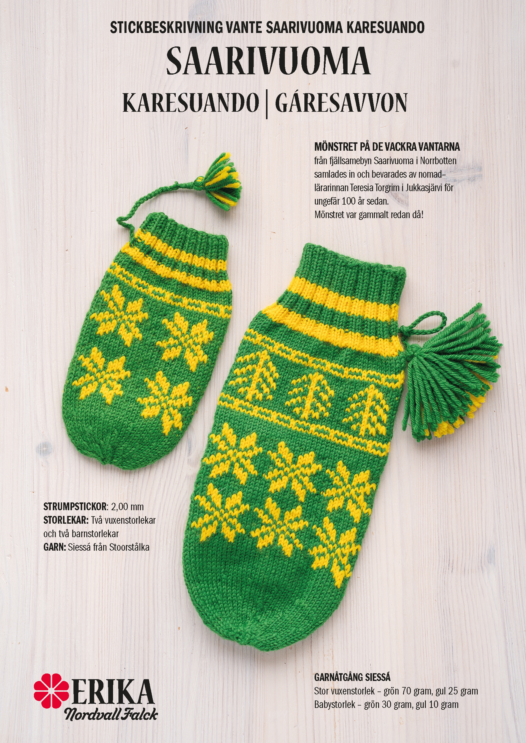 Strickset Fäustlinge Saarivuoma Karesuando Grün–Gelb - 2