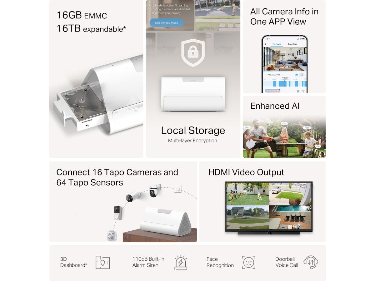  TP-Link Tapo H500 Smart HomeBase Smart hemstyrning för upp till 16 Tapo-kameror, lokal lagring  - 3