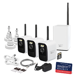 Swann MaxRanger4K Mini 3-Pack Trådlös Kamera Övervakningssystem inkl 64GB SD Card Hub