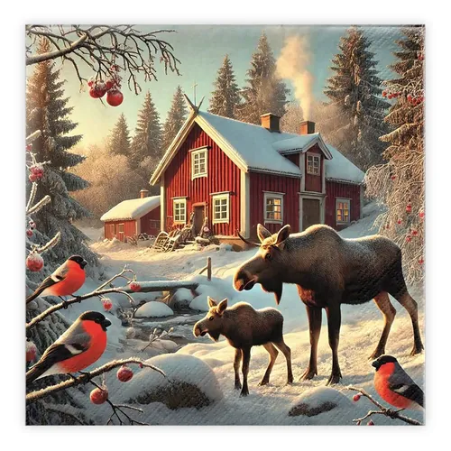 Dinner Napkin bullfinch and moose
