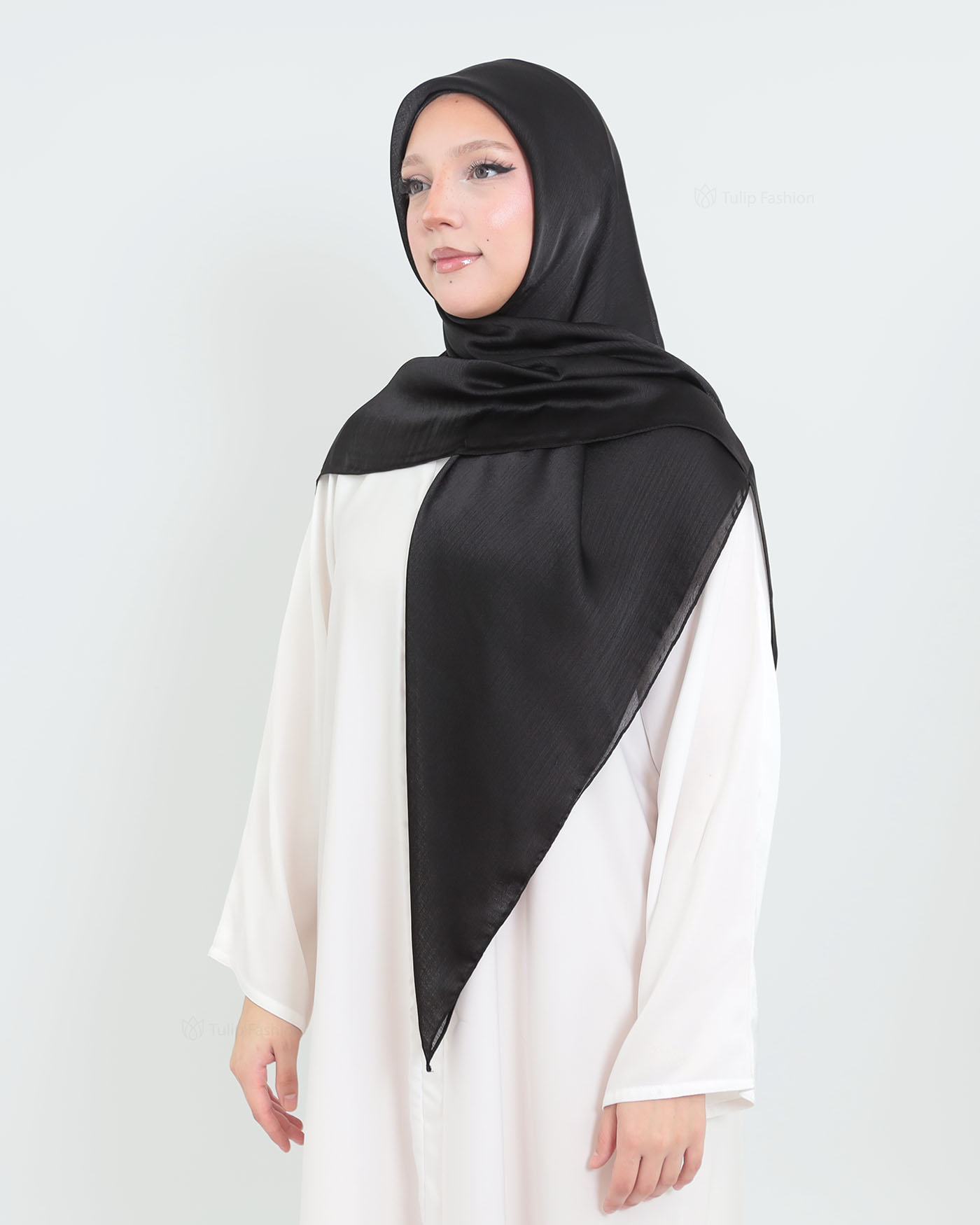 Hijab - Square metallic satin - Black - 2