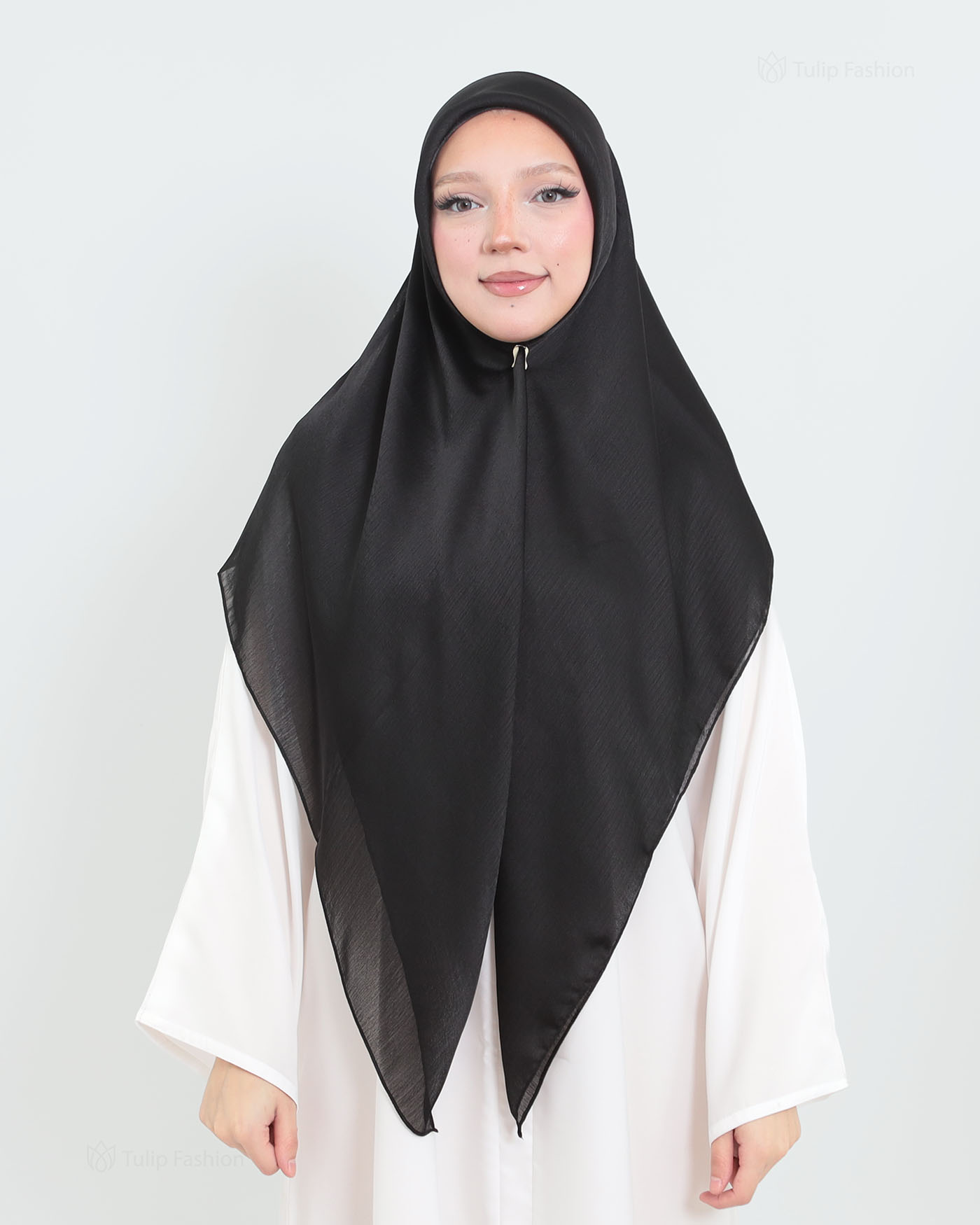 Hijab - Square metallic satin - Black - 3