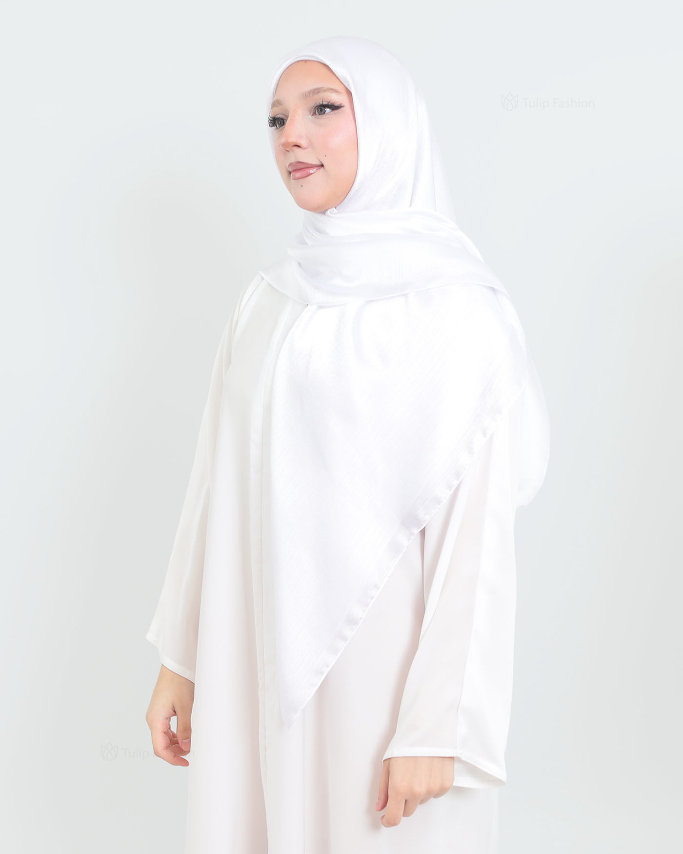 Hijab - Square metallic satin - White - 2