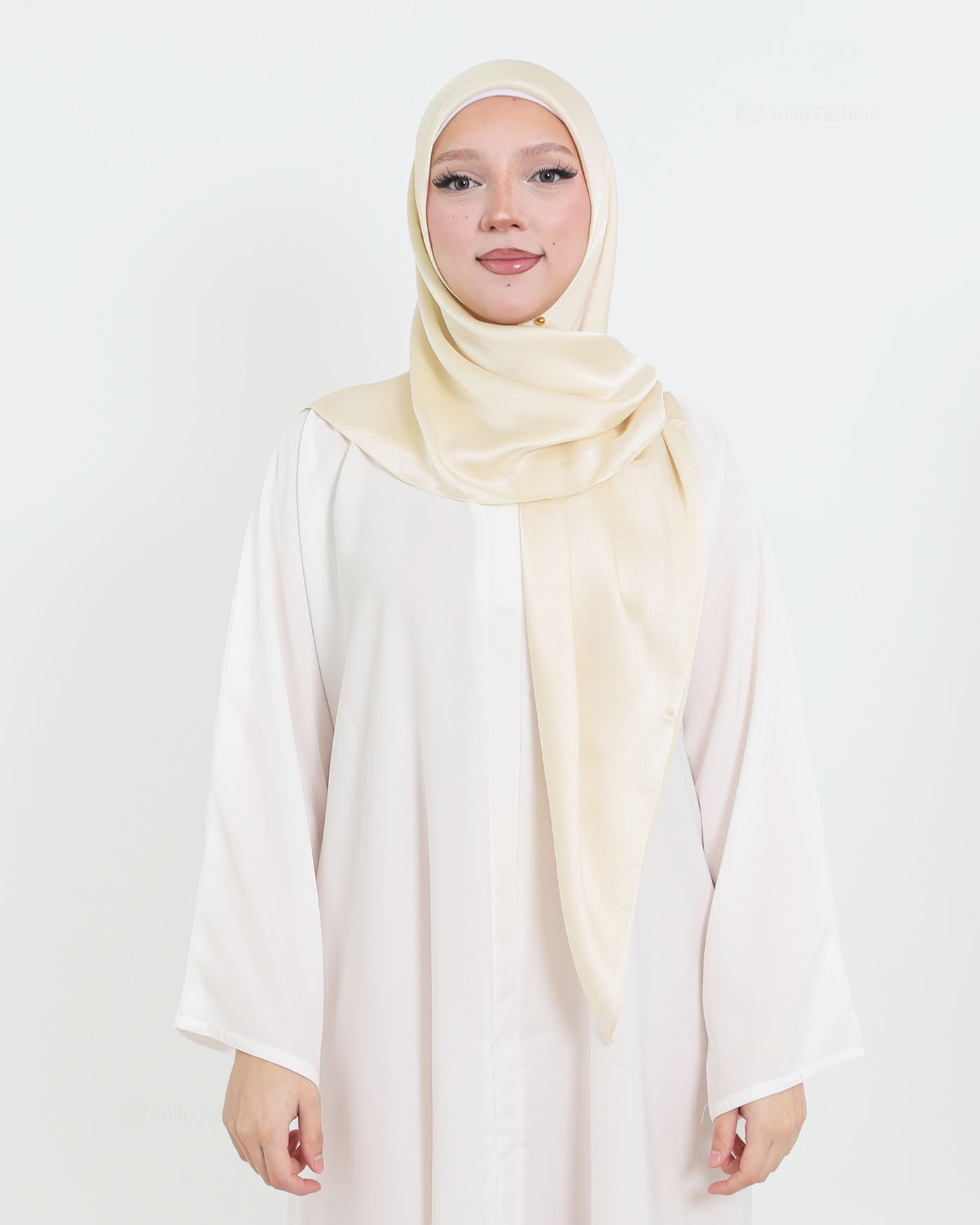 Hijab - Square metallic satin - Pearl white