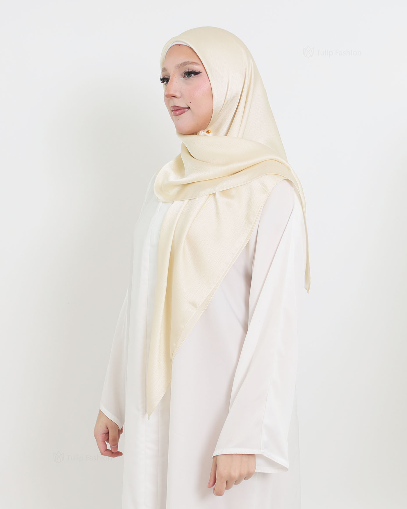 Hijab - Square metallic satin - Pearl white - 2