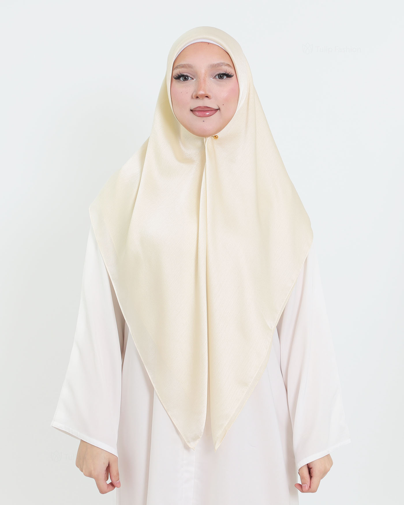 Hijab - Square metallic satin - Pearl white - 3