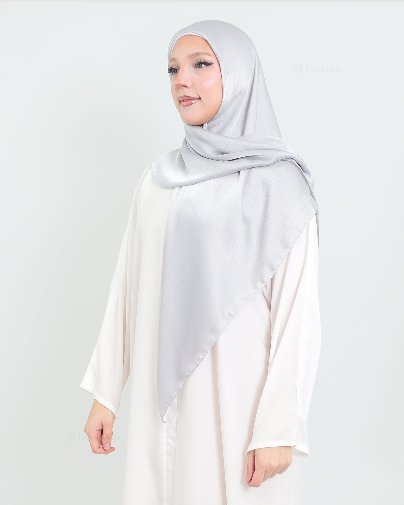 Hijab - Square metallic satin - Light gray - 3