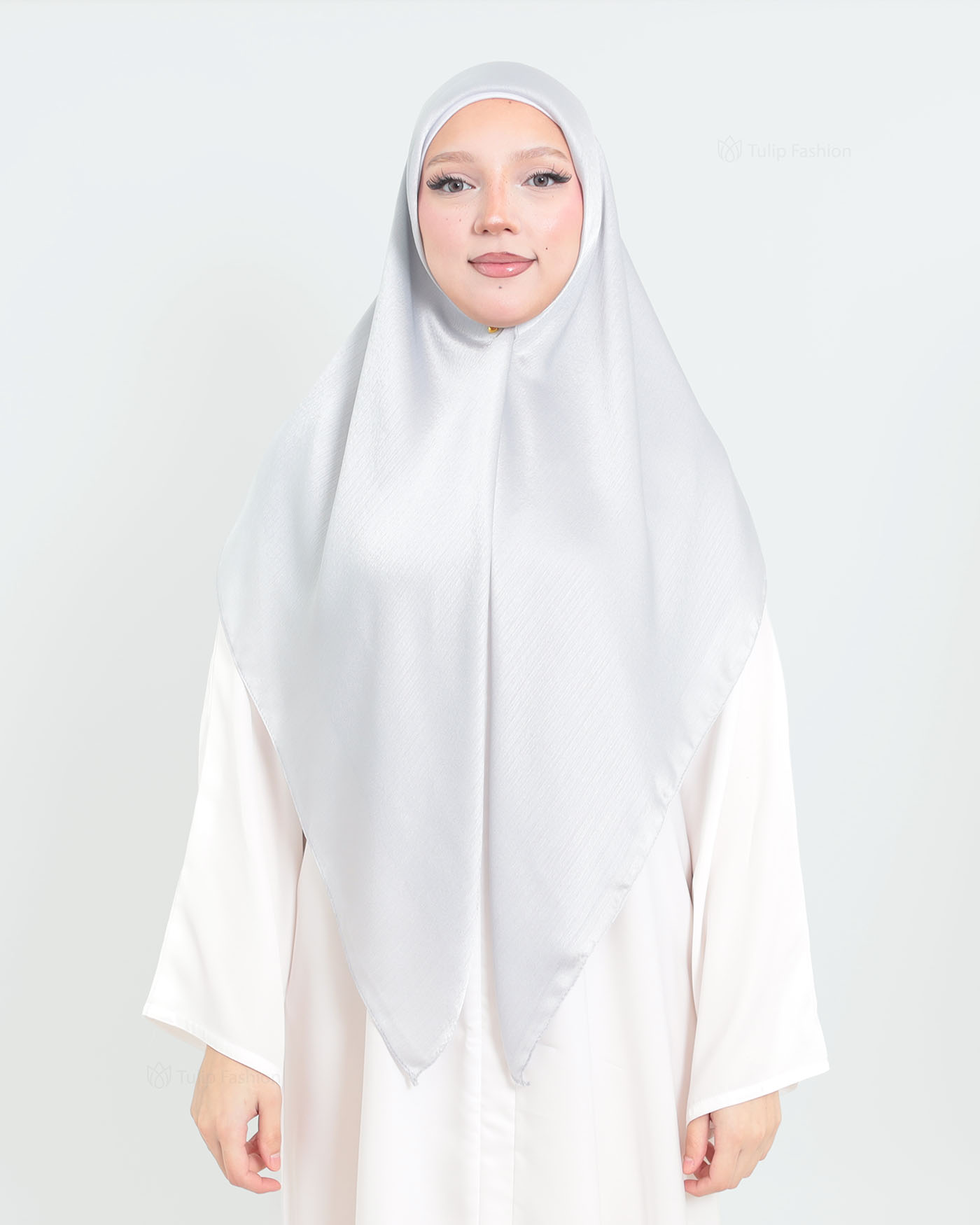 Hijab - Square metallic satin - Light gray - 2