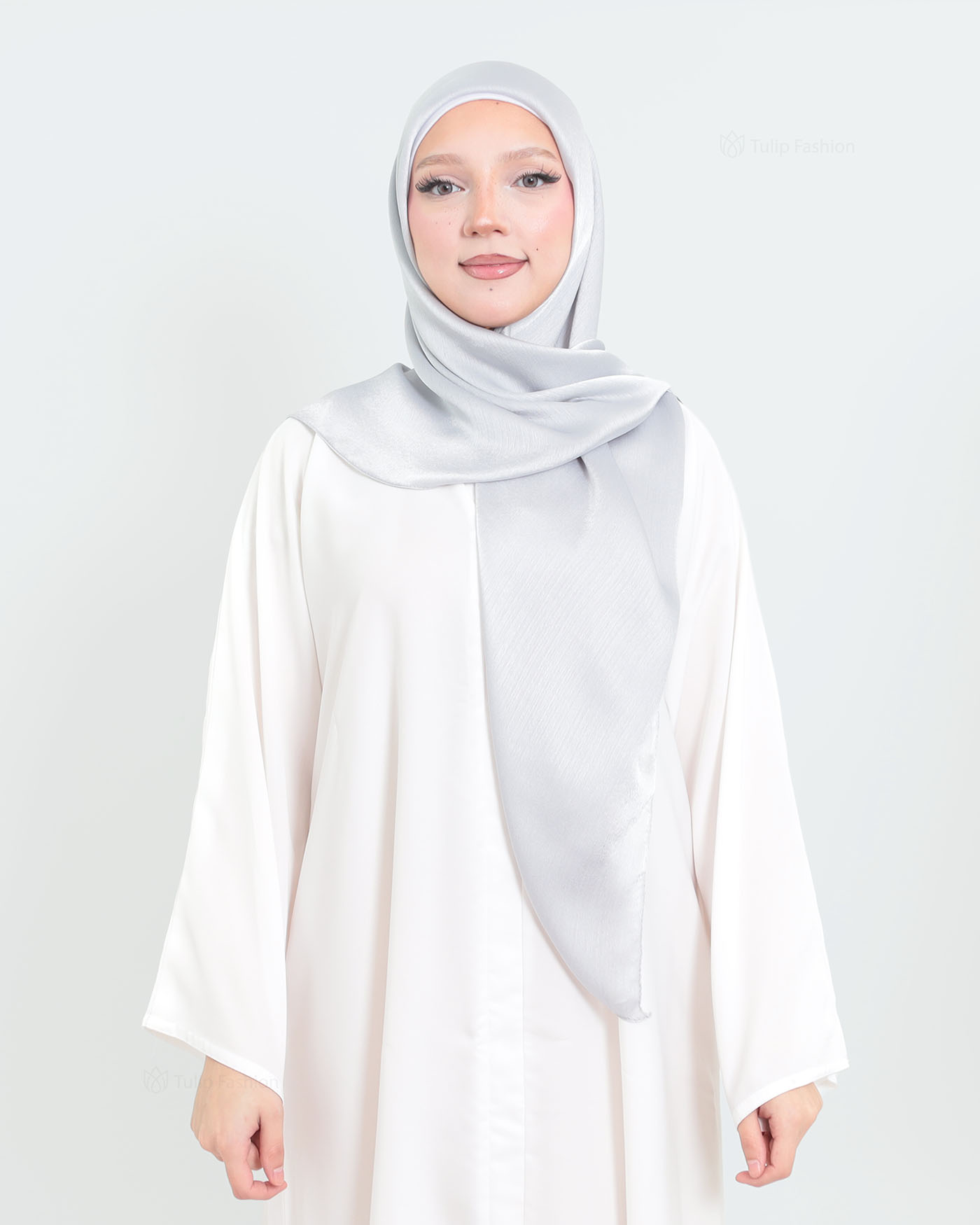Hijab - Square metallic satin - Light gray