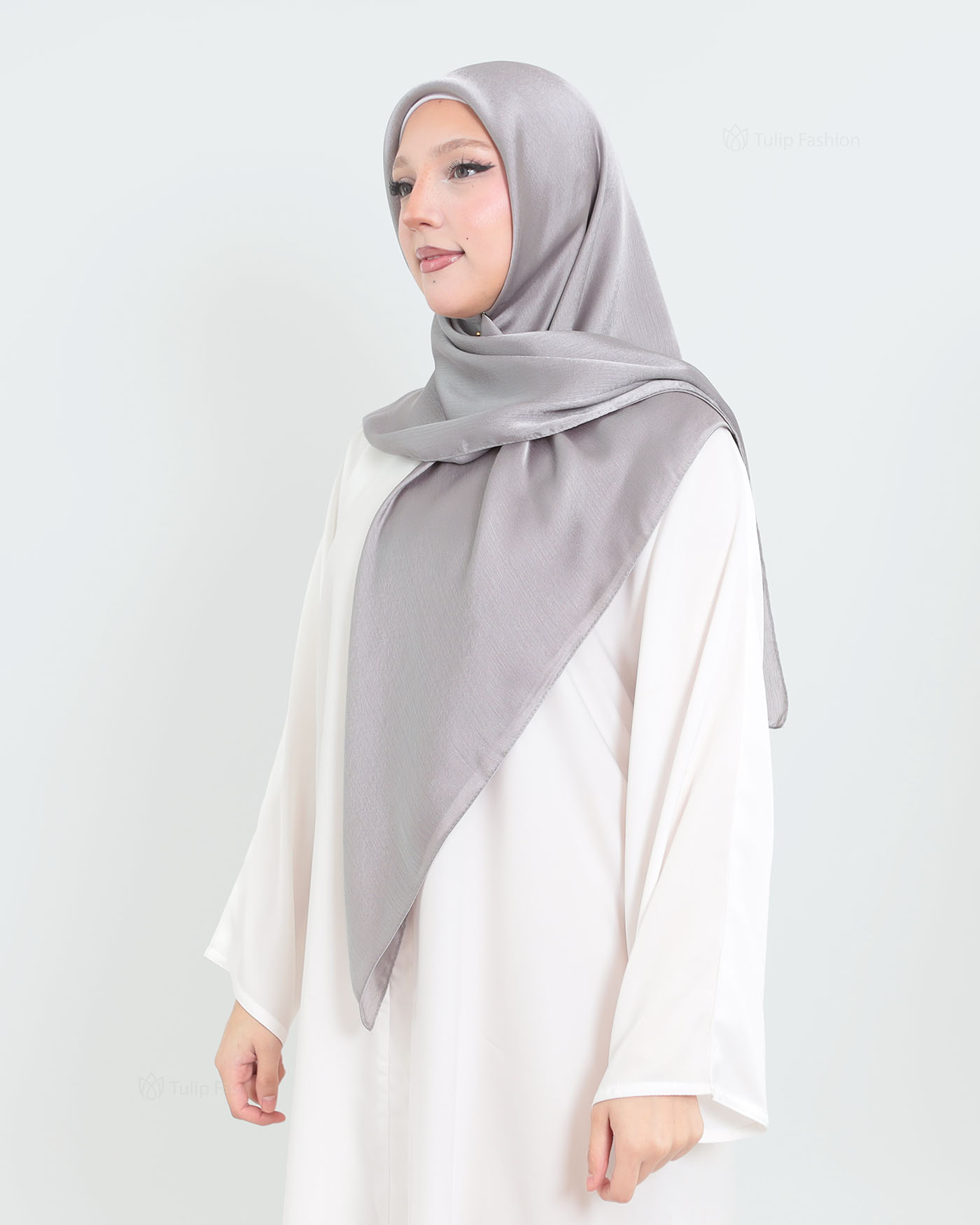 Hijab - Square metallic satin - Grå - 2