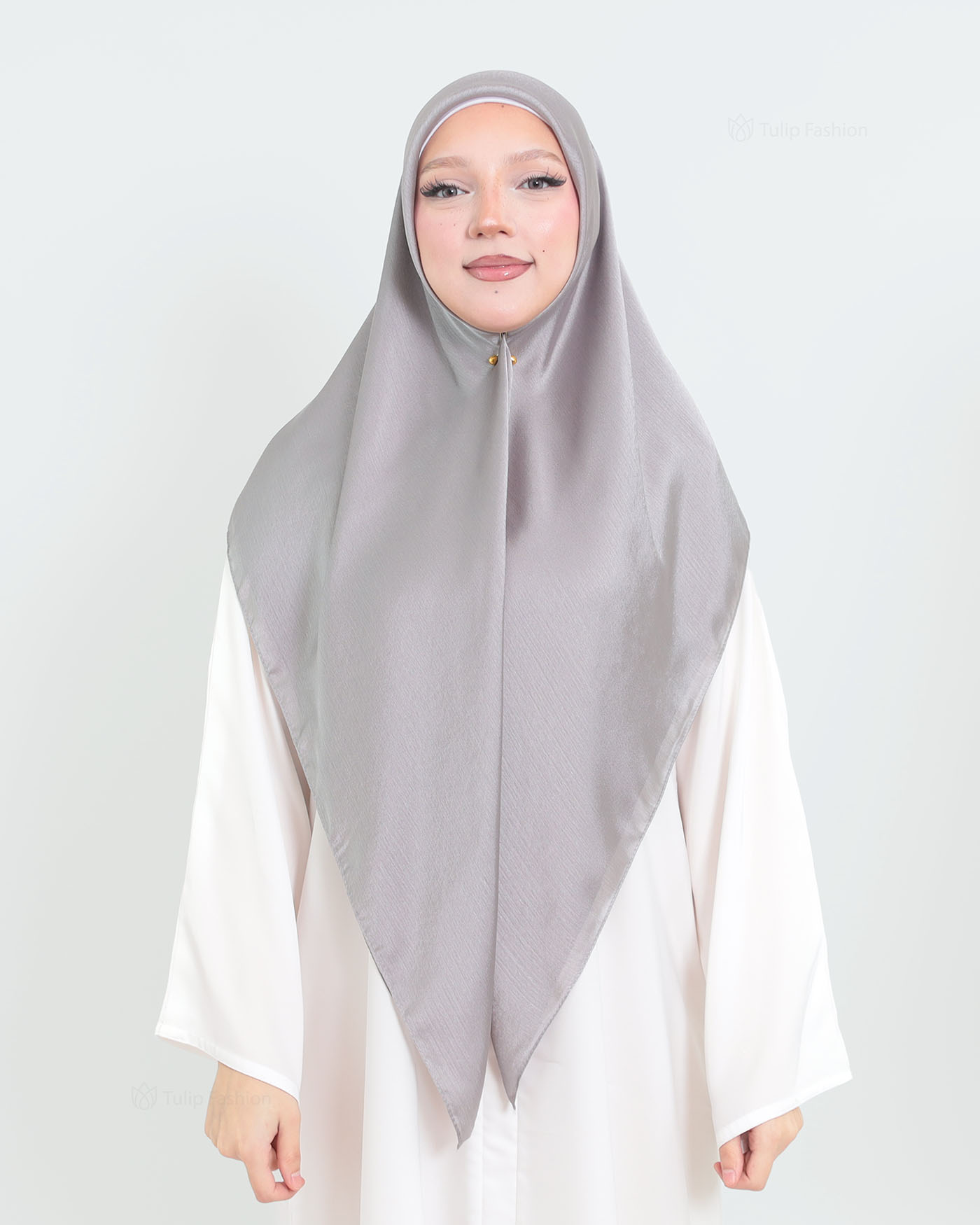 Hijab - Square metallic satin - Grå - 3