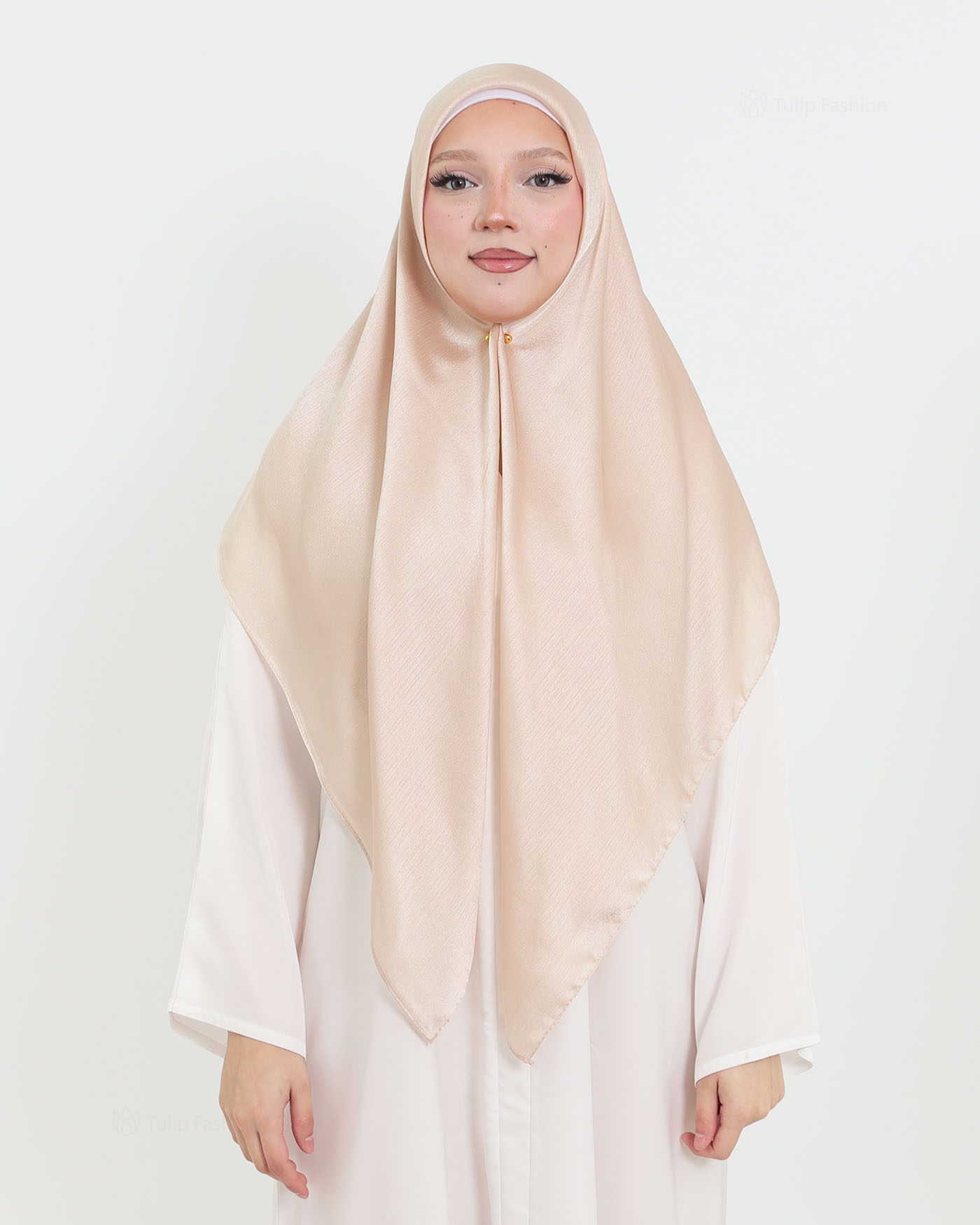 Hijab - Square metallic satin - Beige - 3