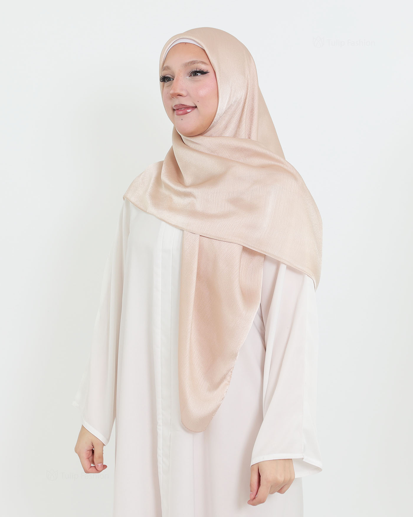 Hijab - Square metallic satin - Beige - 2