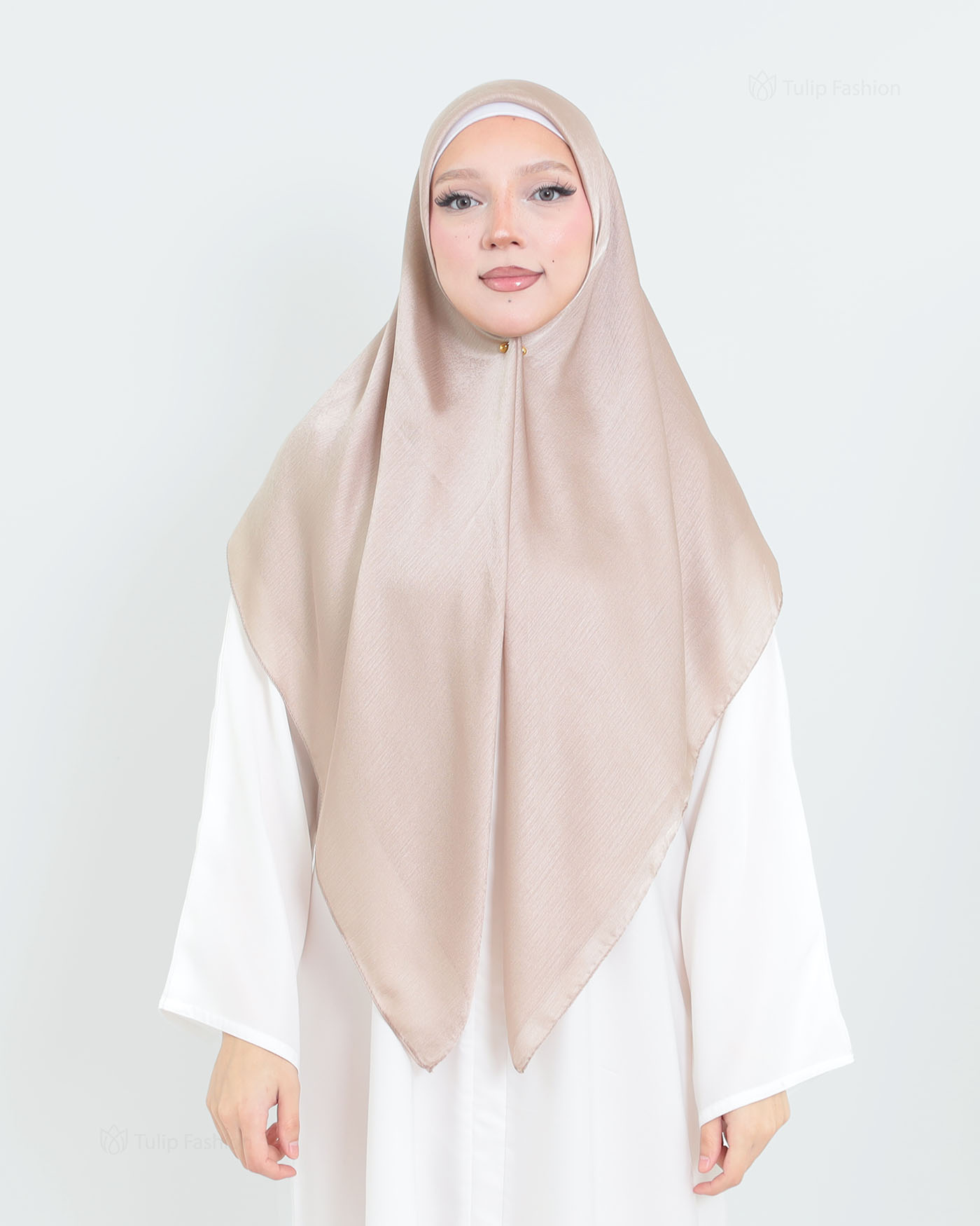 Hijab - Square metallic satin - Nude beige - 3