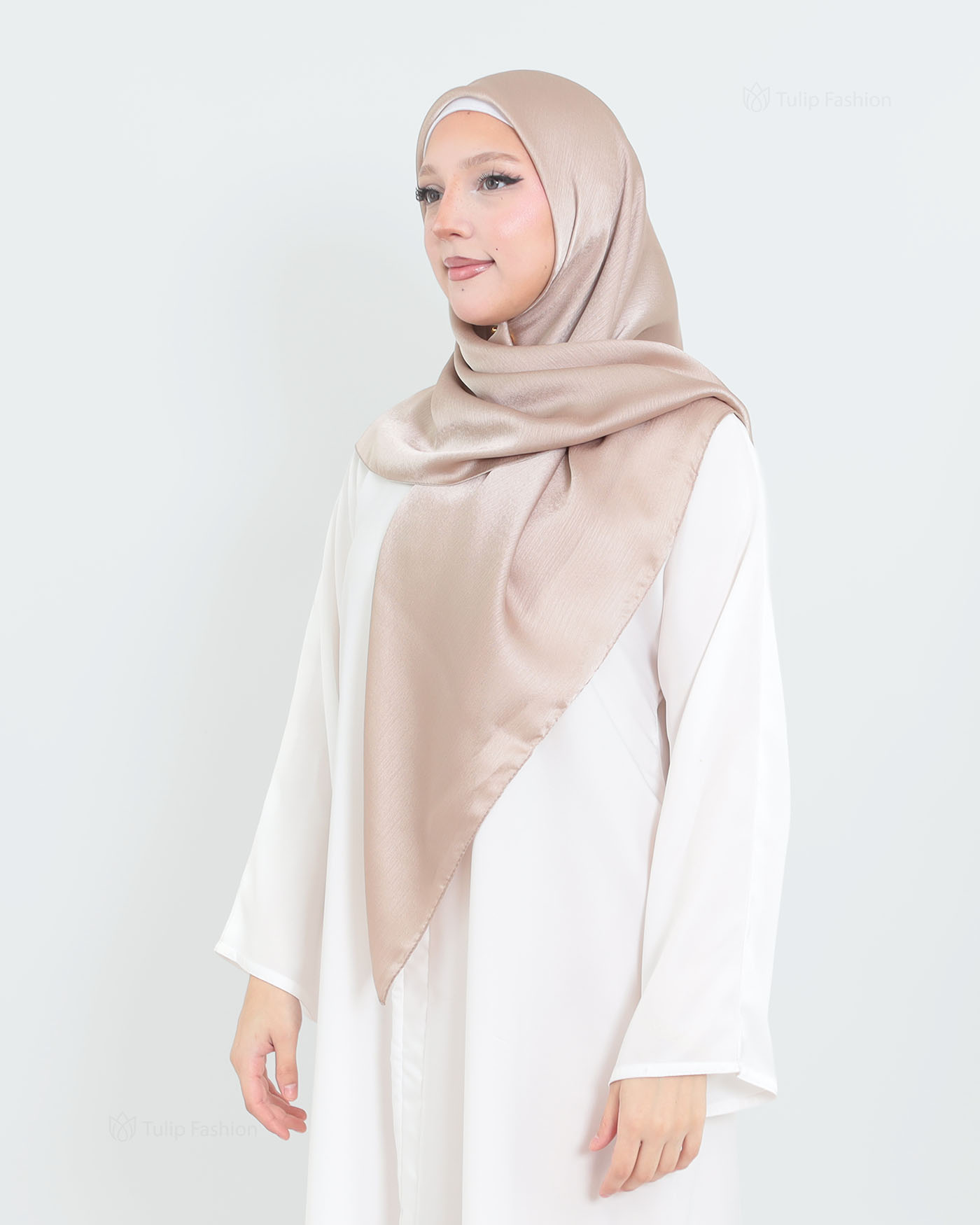 Hijab - Square metallic satin - Nude beige - 2