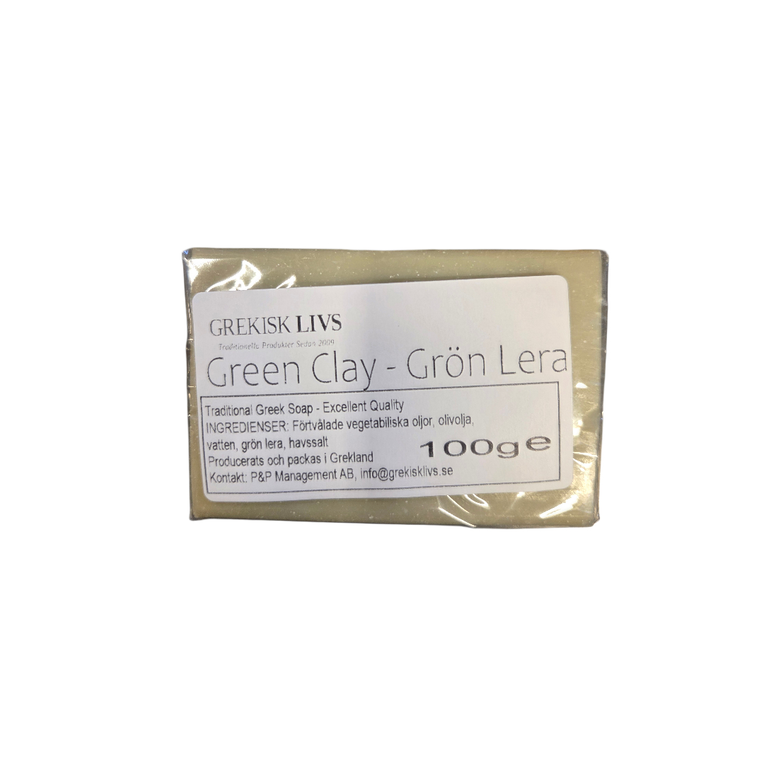 olivtvål, Traditional Greek green clay oil soap 100g - Grekisk Livs