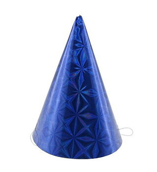 Partyhatt 16cm holo blå 6-pack