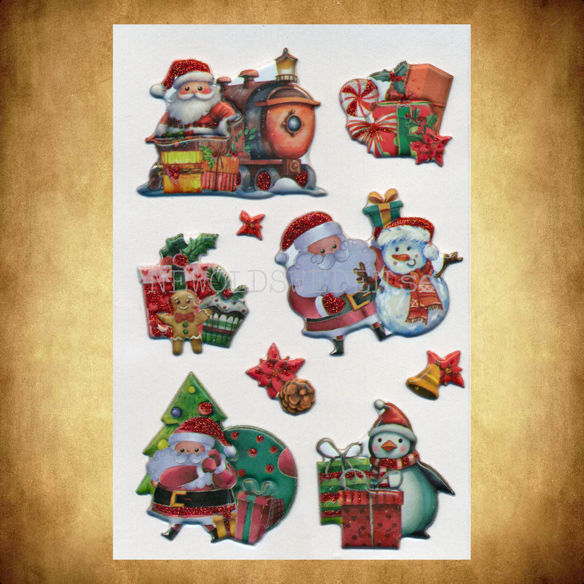 Julstickers 3D -  9 stycken  Självhäftande gummi - LO - 3