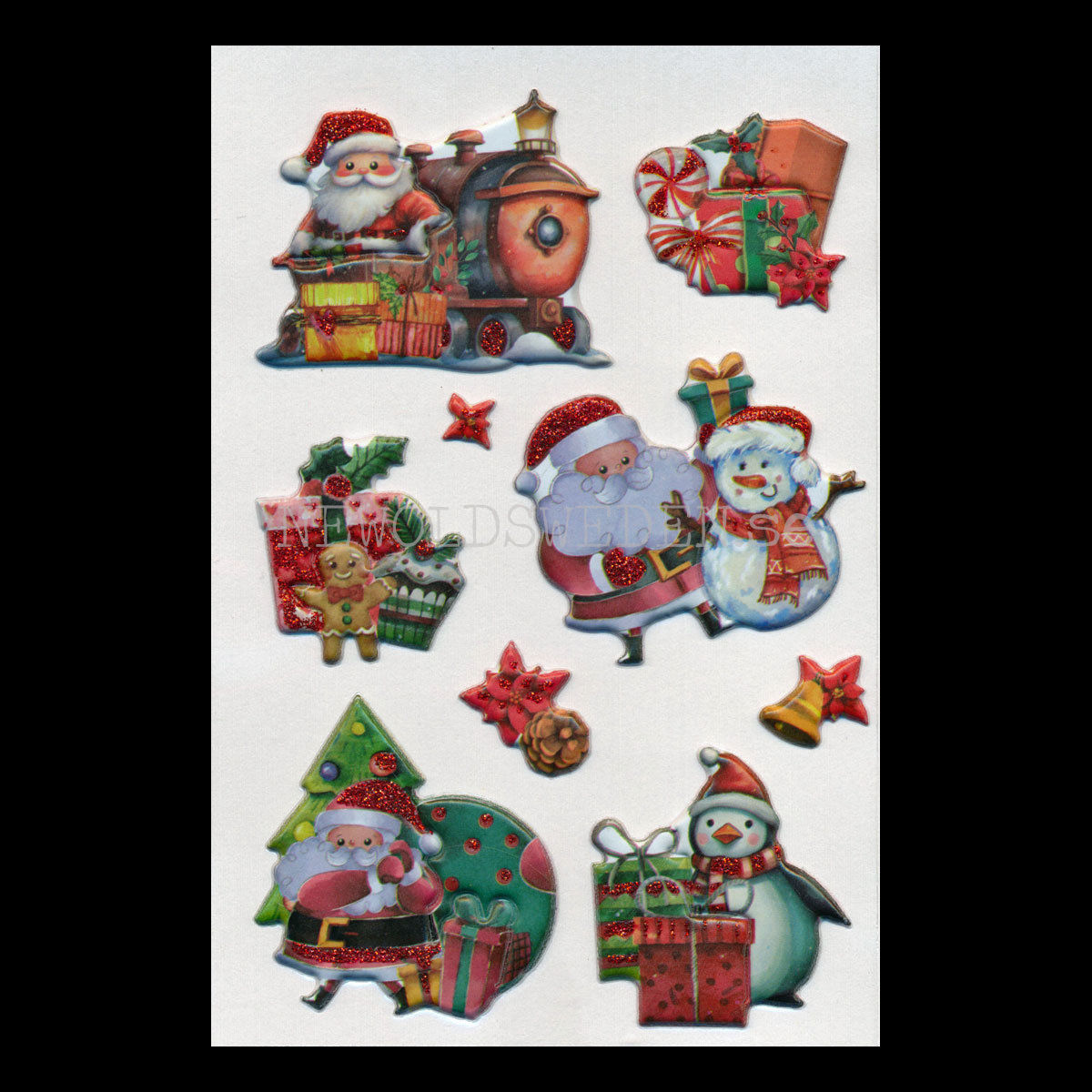 Julstickers 3D -  9 stycken  Självhäftande gummi - LO - 2