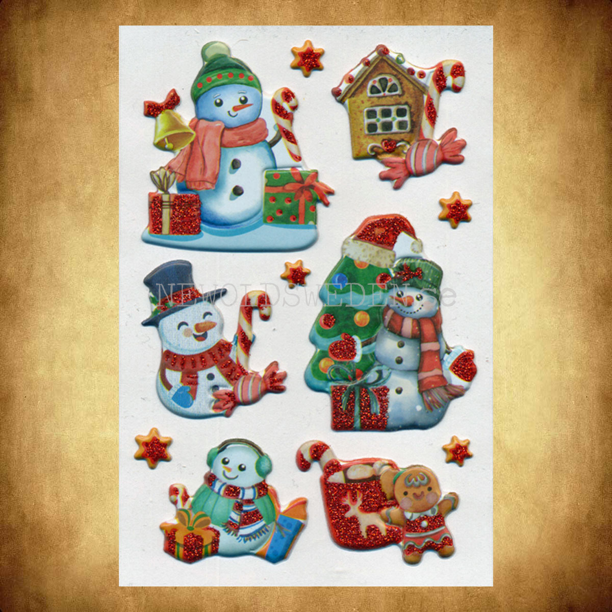 Julstickers  3D - 11 stycken  Självhäftande gummi - LO - 3