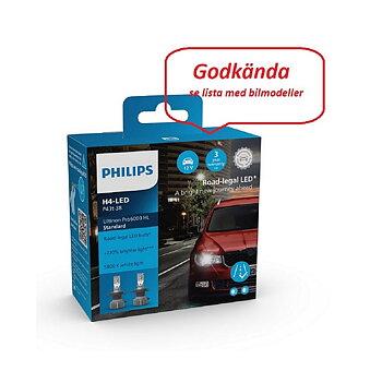 H4 PHILIPS Ultinon Pro 6000 -GODKÄND LED konverteringssats  +220%  19W /12V  
