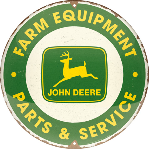 John Deere plåtskylt retro Rund "Farm Equipment - Parts & Service"