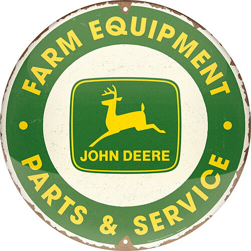 John Deere plåtskylt retro Rund "Farm Equipment - Parts & Service"