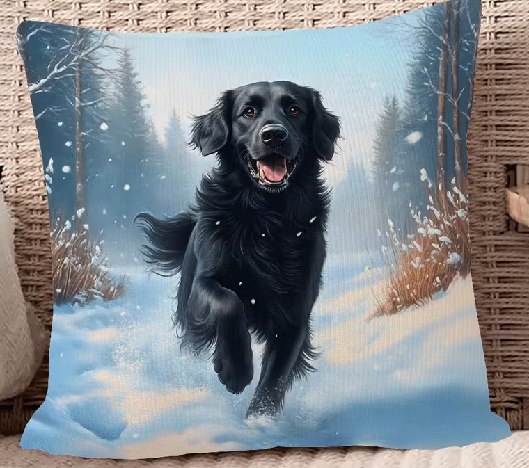 Kuddöverdrag Flatcoated Retriever i snö 45x45cm
