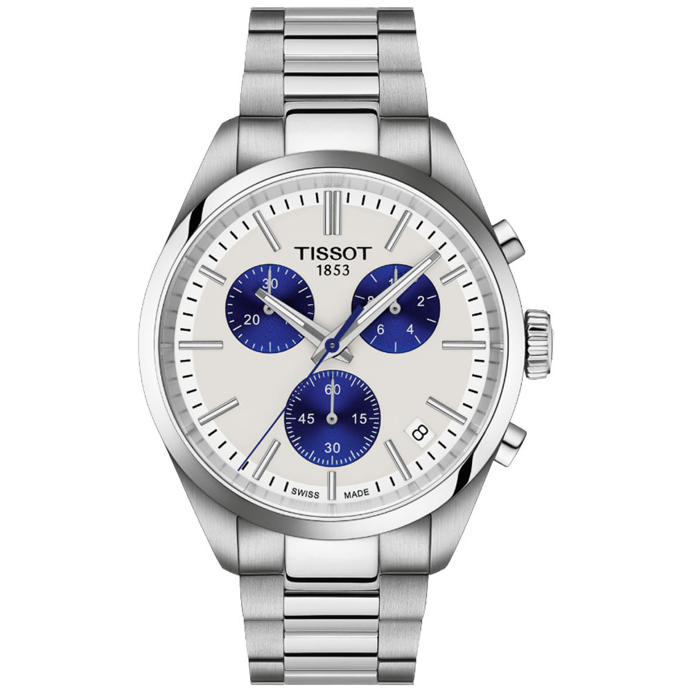 T150.417.11.011.00 Tissot PR 100 Chronograph vit och blå 40