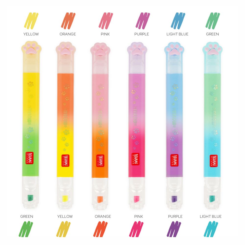 Meow Highlighters, set med 6 highlighters (12 färger)