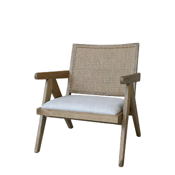 Loungefåtölj i ek med stoppad sits och rygg i rottning, från Chic Antique