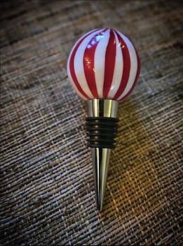 Bottle Stopper - Red/white Glass