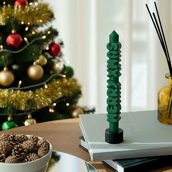 Taper Candle Merry Xmas Green