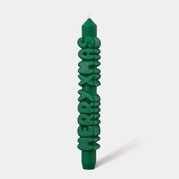 Taper Candle Merry Xmas Green