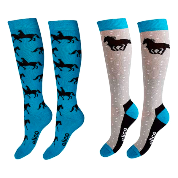 Riding Socks Elico Capri Aqua/Grey 2-pack 