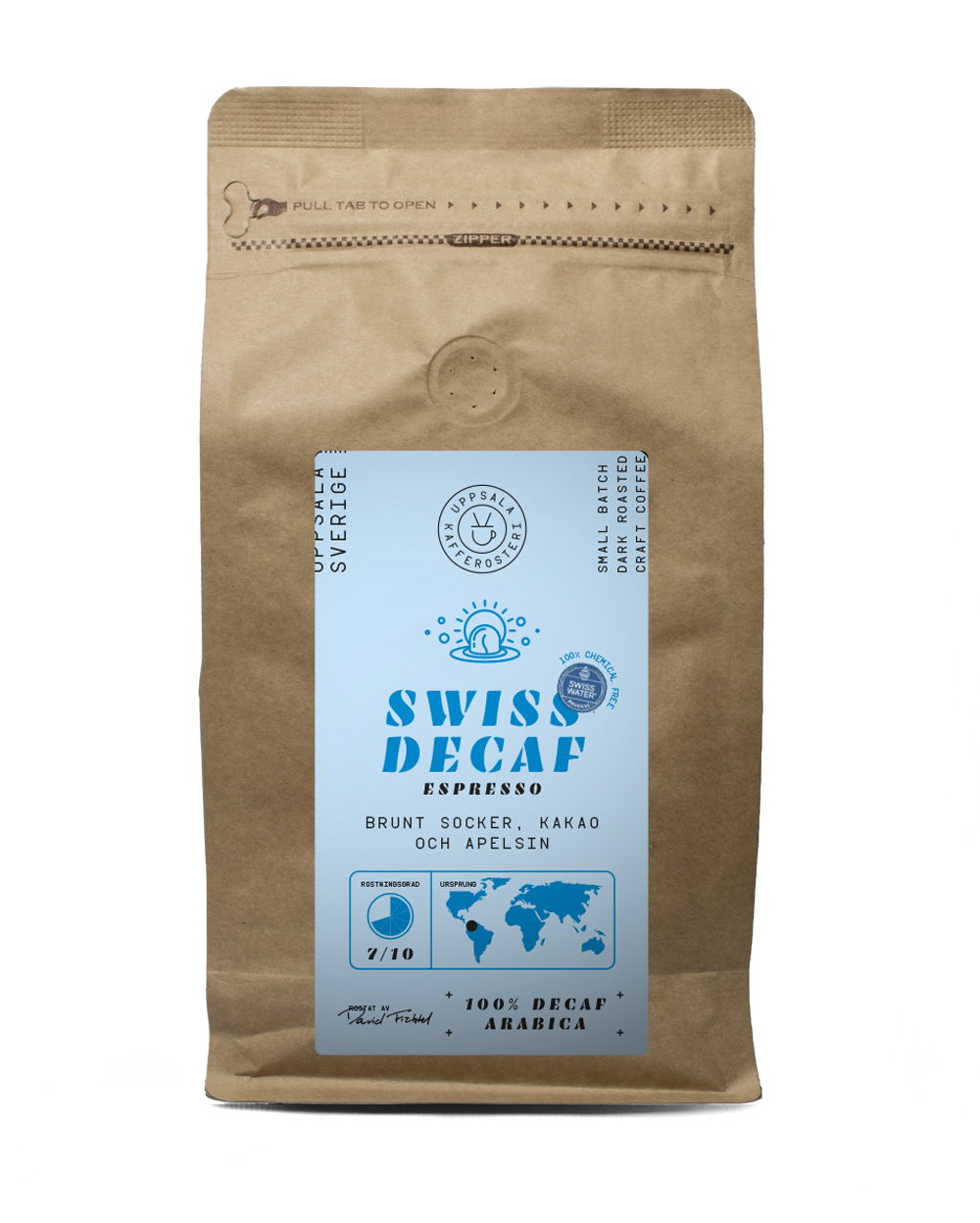 Uppsala Kafferosteri - Swiss Decaf - Mörkrostade koffeinfria kaffebönor - 500g