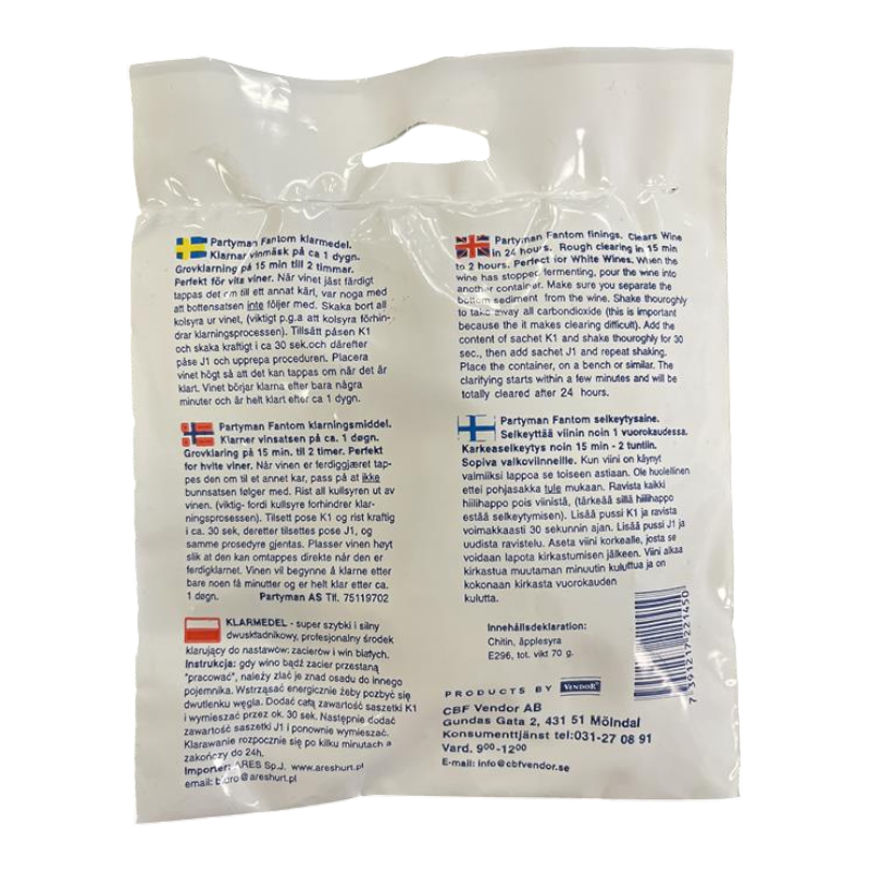 Partyman Fantom Klärer - Schnelles Klärverfahren für Wein, 25 L - 2