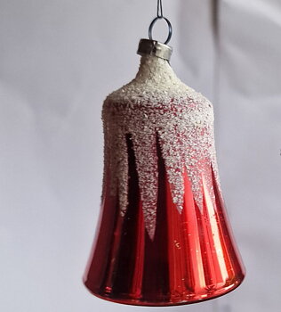 Christmas tree bell glass vintage red with white frost