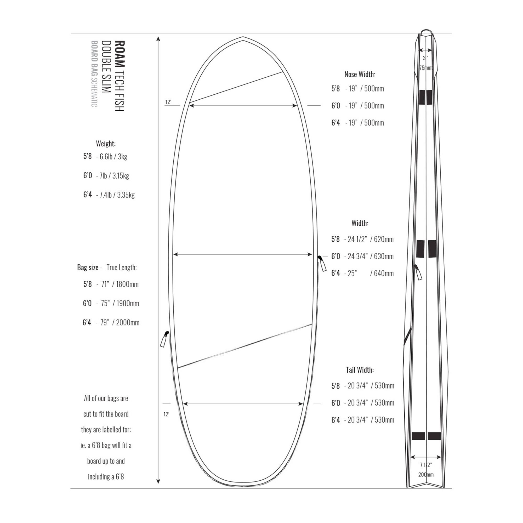 Roam vågsurfingbag  Tech Double fish 6'4 - 3
