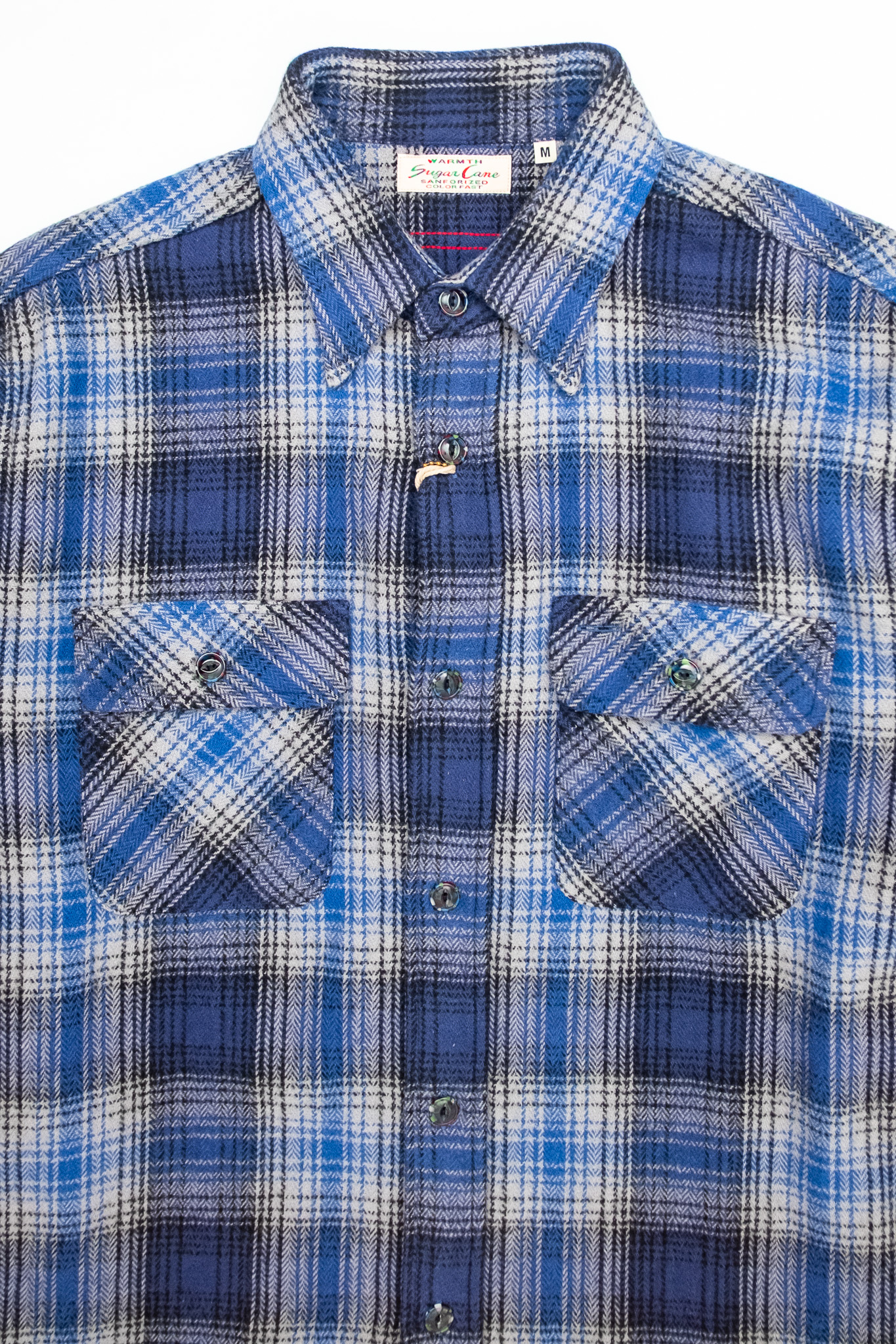 Sugar Cane - FR Herringbone Twill Check Work Shirt Navy - 4