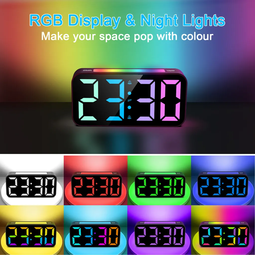 SiGN RGB Digital väckarklocka med vibrator - Svart - 7