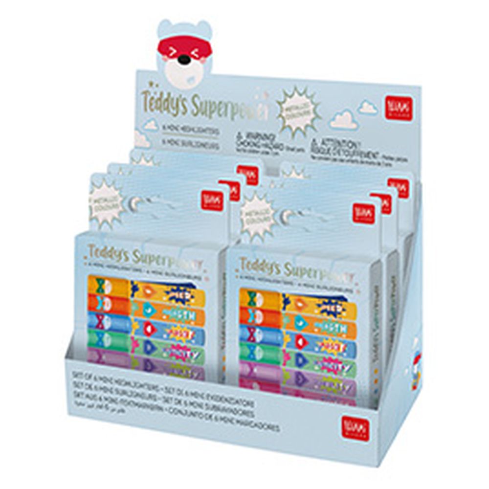 Teddy's superpower, set med 6 mini-highlighters med metallicfärger - 2