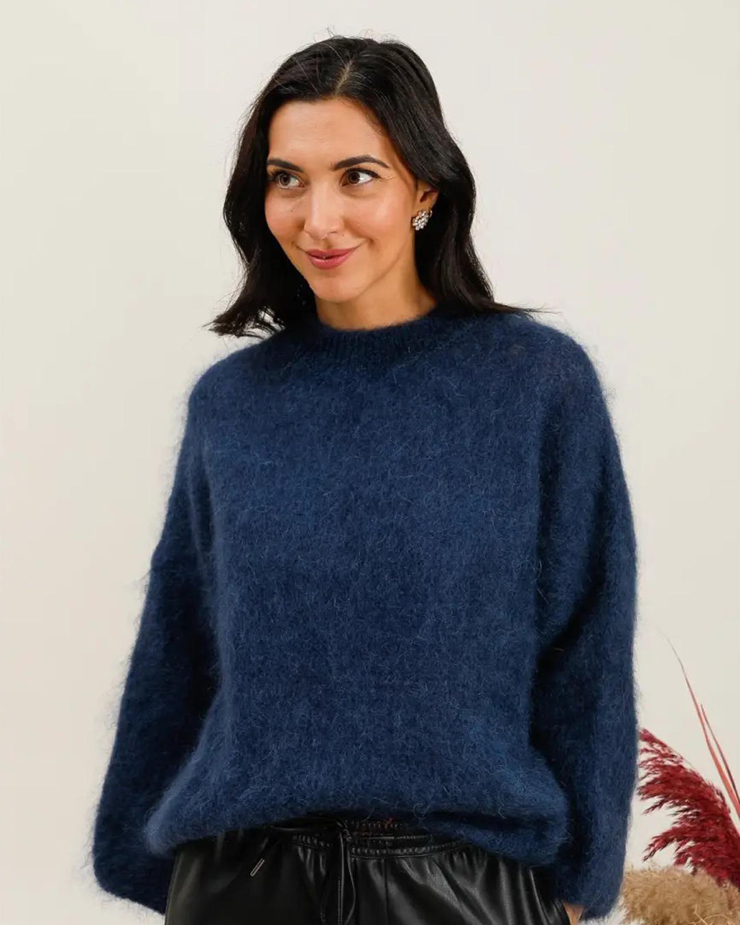 Mohairjumper lång ärm marinblå