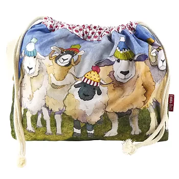 Emma Ball Projektväska Felted Sheep Får med mössor blå bakgrund