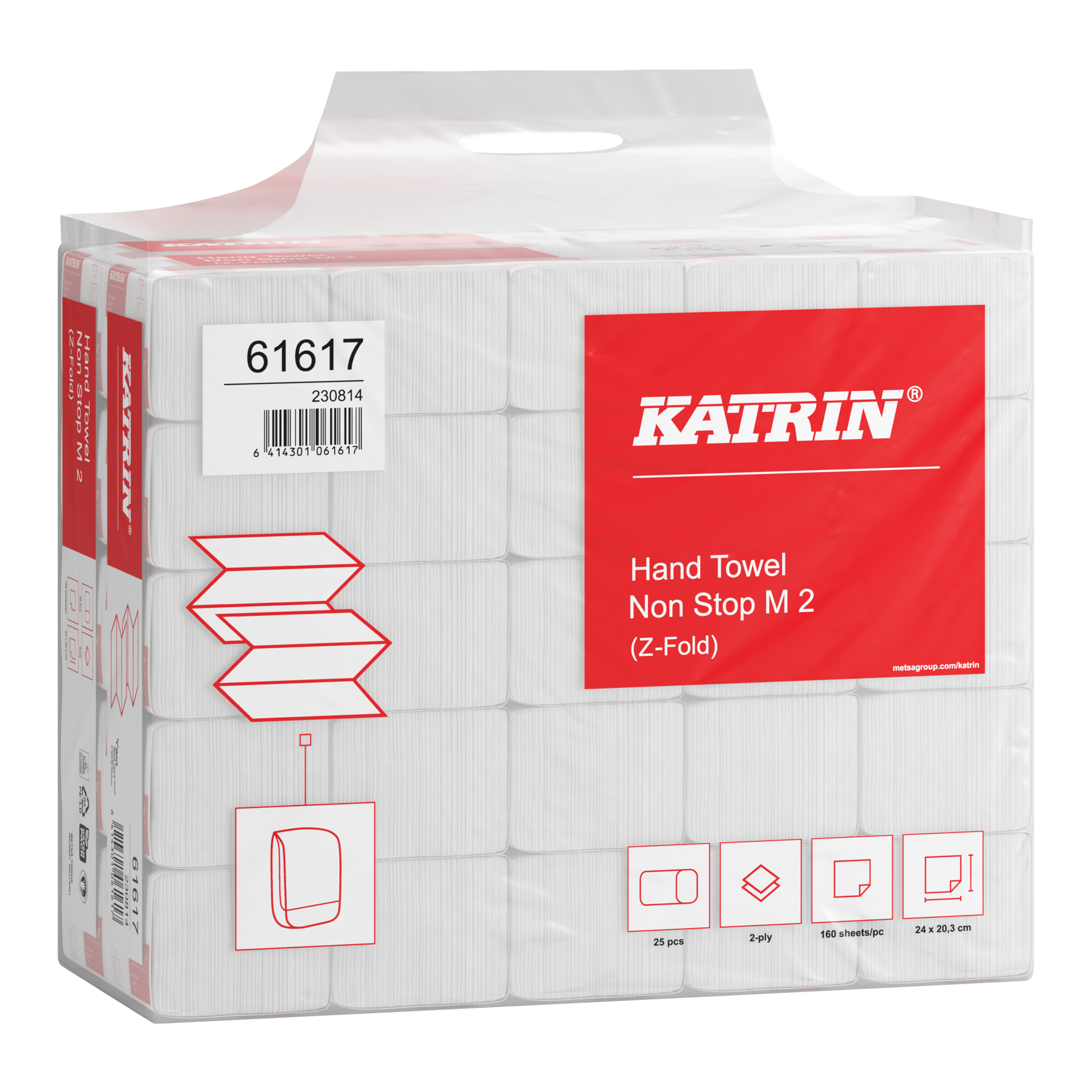 Katrin Pappershandduk Z-vikt Non-Stop M 160 Ark 2-Lagers, Handy Pack - 2