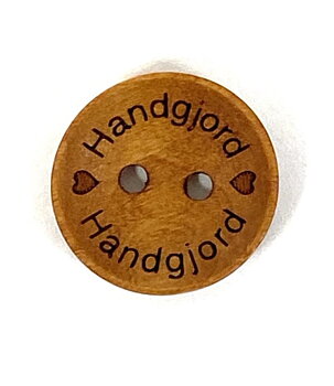 Träknapp med texten Handgjord 18 mm ljusbrun