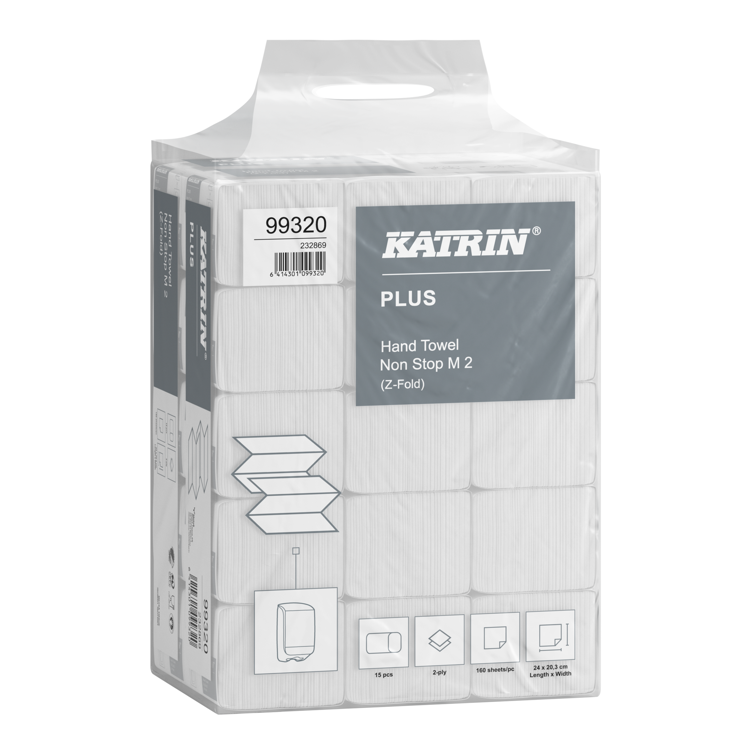 Katrin Plus Z-vikt Pappershandduk M 2-Lagers, Handy Pack - 2