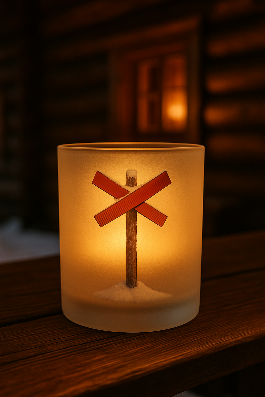 Frosted glass lantern - Led cross - 3 different motifs - 5