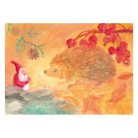 Tomte och igelkott - konstkort med motiv av Dorothea Schmidt 5529